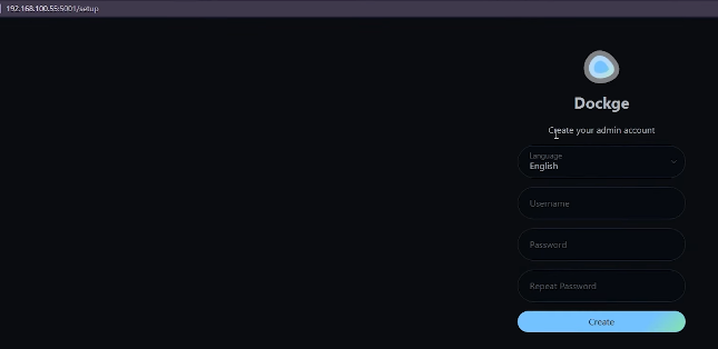 إنشاء حساب المدير عند أول دخول إلى Dockge